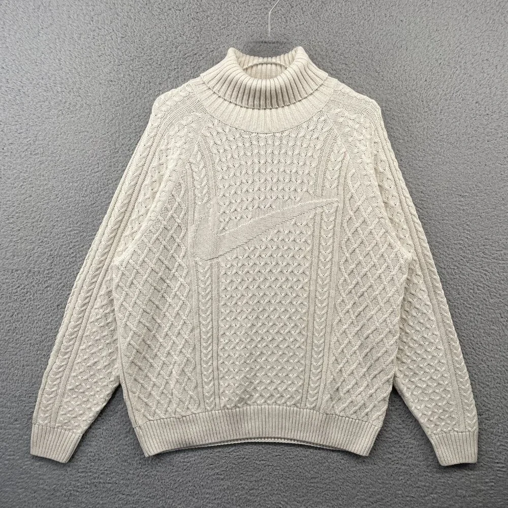 NWT Nike Life Mens Cable Knit Turtleneck Sweater Off White Chunky Relaxed Large - Picture 9 of 11
